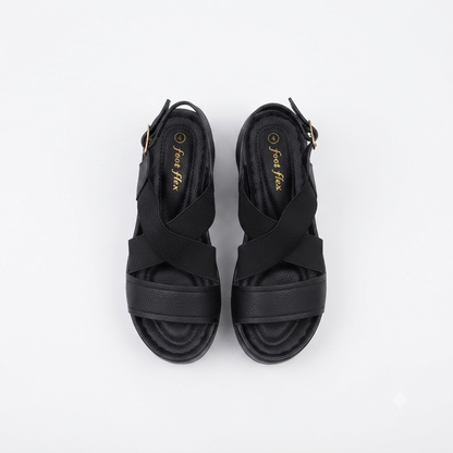 Foot Flex Criss Cross Elastic Sandal Black