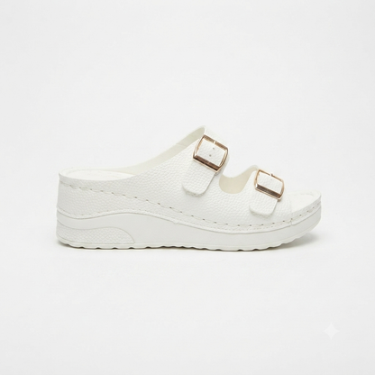 Foot Flex Double Strap Wedge White