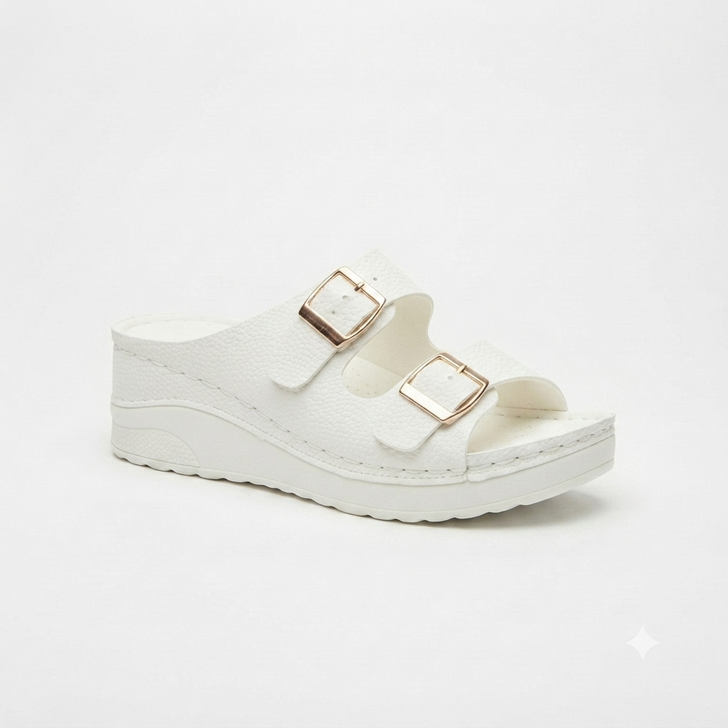 Foot Flex Double Strap Wedge White