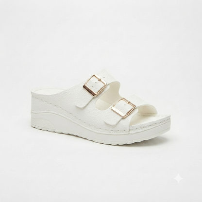 Foot Flex Double Strap Wedge White