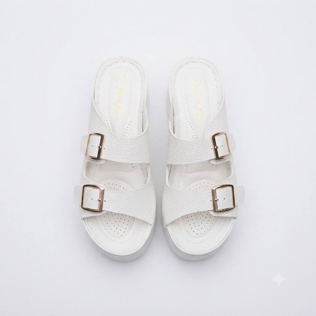 Foot Flex Double Strap Wedge White