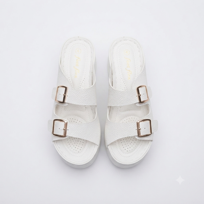 Foot Flex Double Strap Wedge White