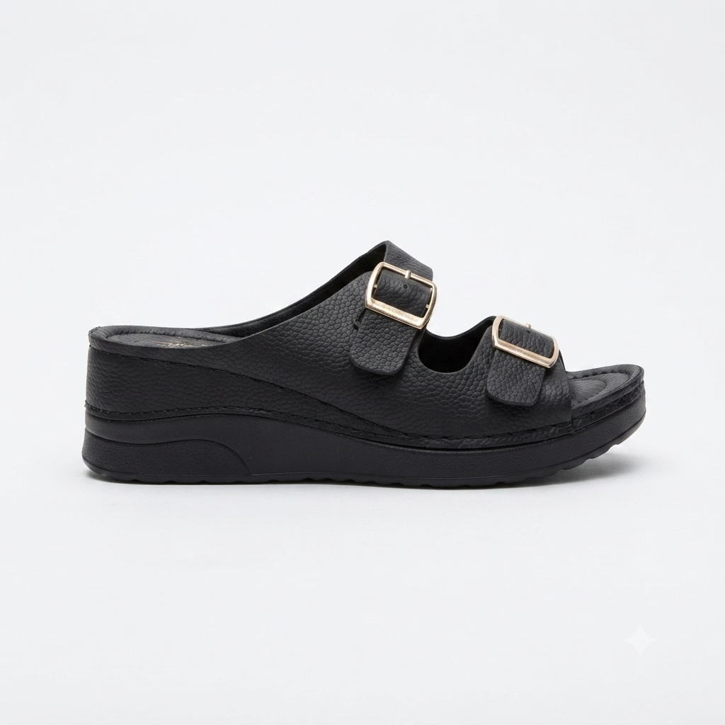 Foot Flex Double Strap Wedge Black
