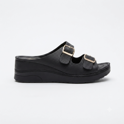 Foot Flex Double Strap Wedge Black