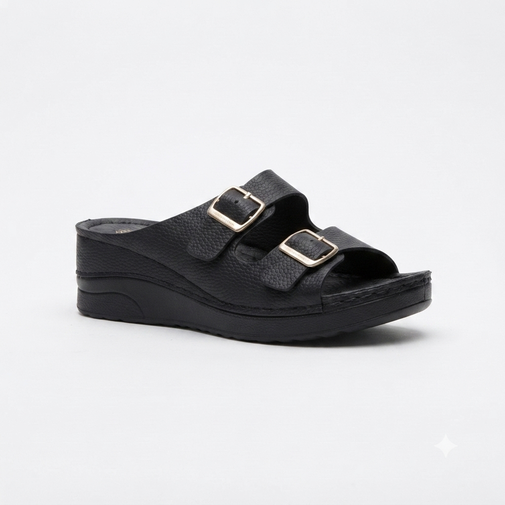 Foot Flex Double Strap Wedge Black