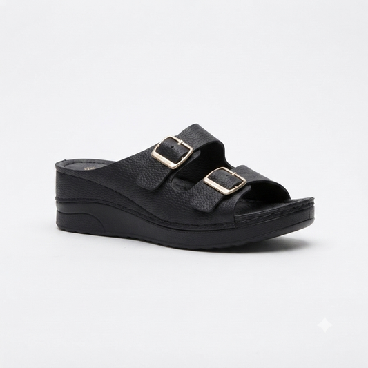 Foot Flex Double Strap Wedge Black