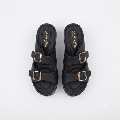 Foot Flex Double Strap Wedge Black