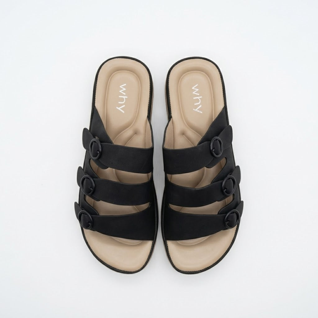Why Comfort Triple Buckle Sandal Black