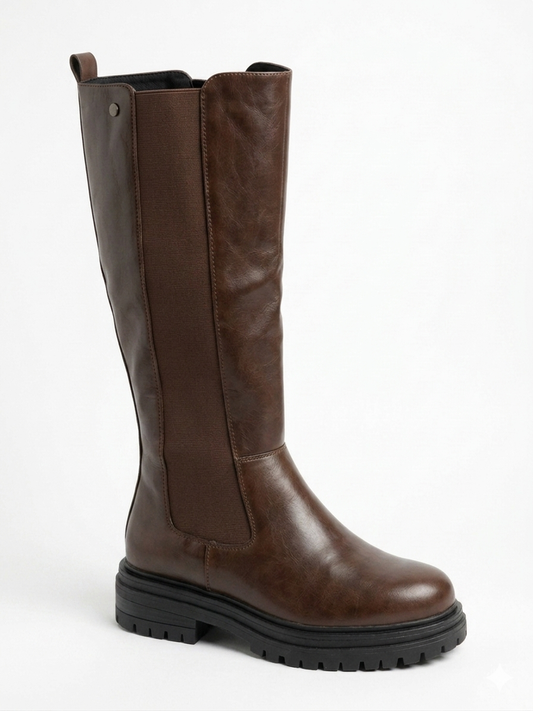 Why Wide Calf High Boot Brown