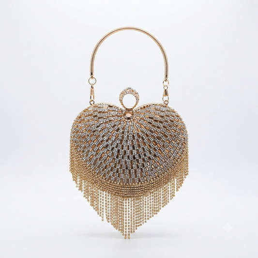 Evening Bag Heart Diamante Gold