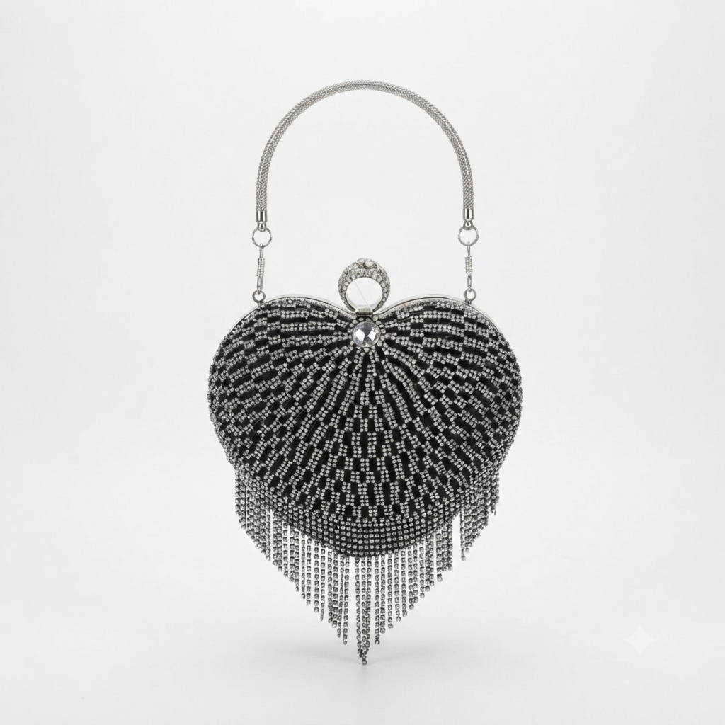 Evening Bag Heart Diamante Black