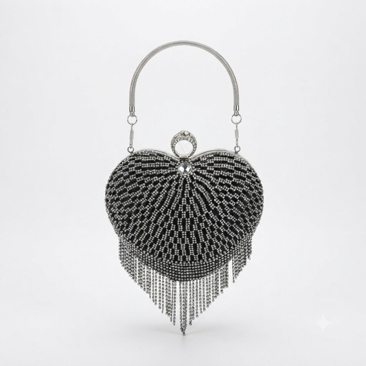 Evening Bag Heart Diamante Black