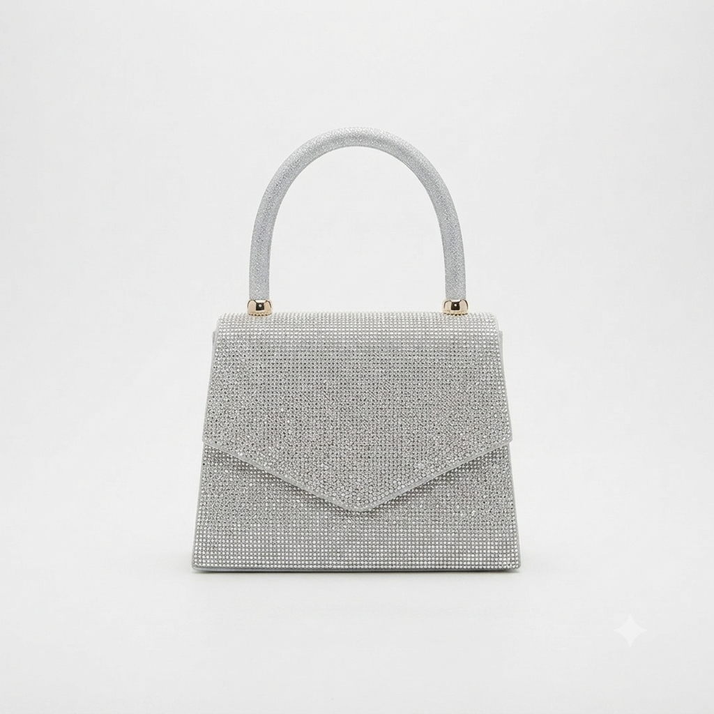 Evening Bag Diamante Clutch Silver