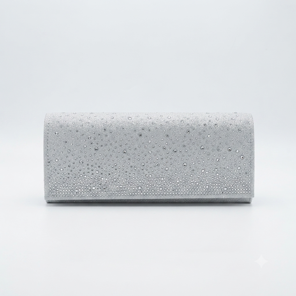 Evening Bag Hand Clutch Diamante Silver