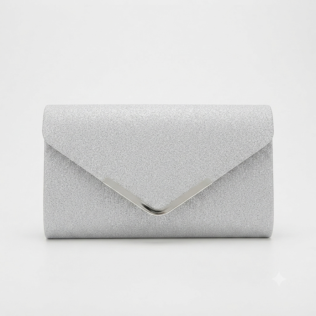 Evening Bag Hand Clutch V Silver