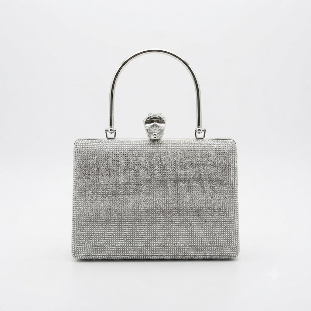 Evening Bag Clutch Diamante Handle Silver