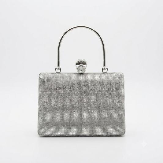 Evening Bag Clutch Diamante Handle Silver