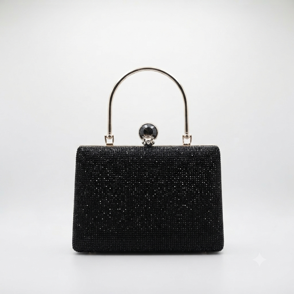 Evening Bag Clutch Diamante Handle Black
