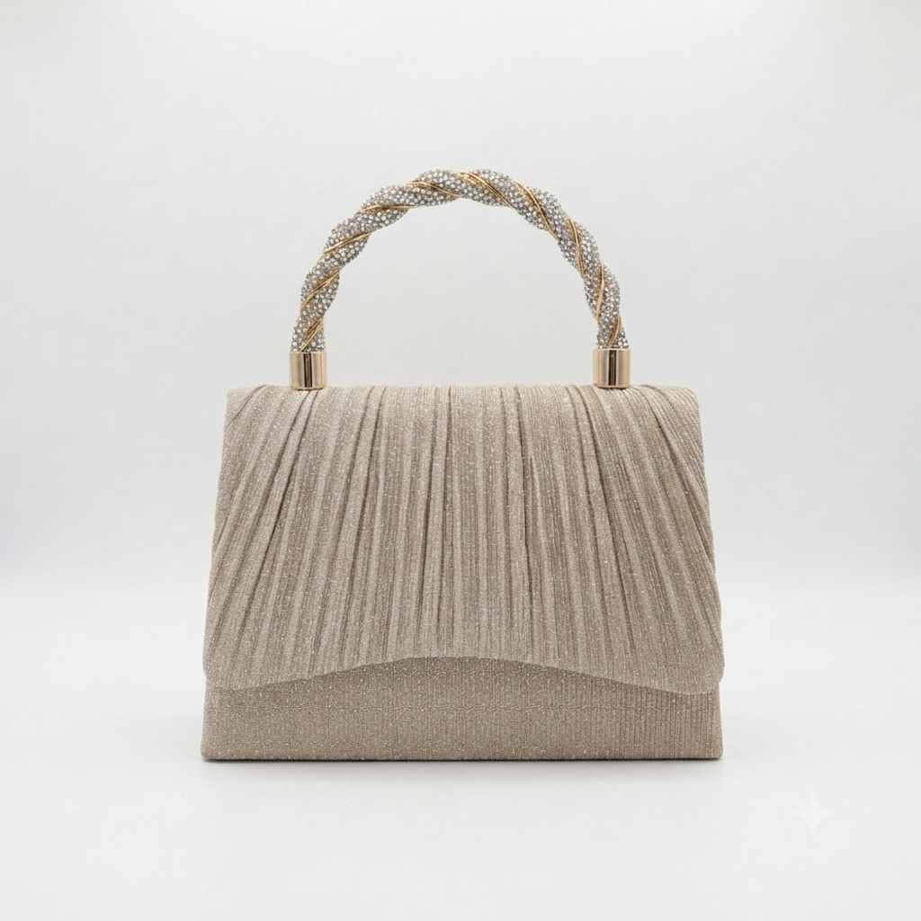 Evening Bag Ruched Sparkle Gold