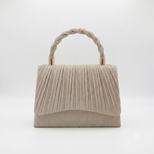 Evening Bag Ruched Sparkle Gold