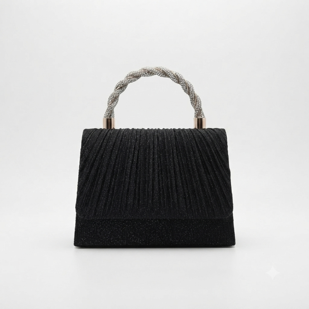 Evening Bag Ruched Sparkle Black