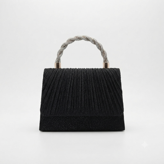 Evening Bag Ruched Sparkle Black