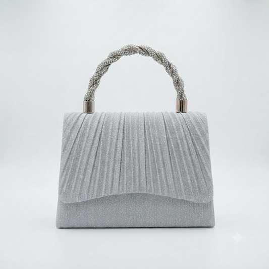 Evening Bag Ruched Sparkle Silver