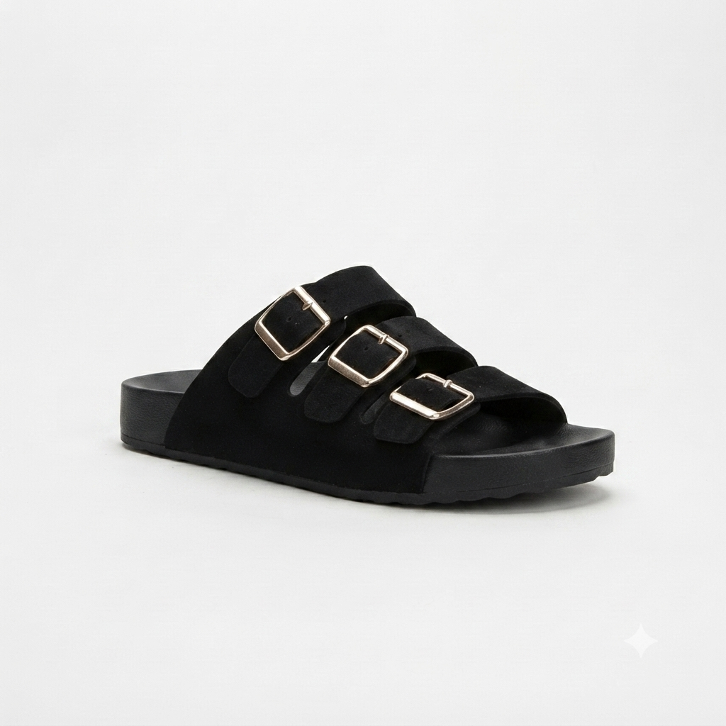 Why Oliver Triple Buckle Sandal Black
