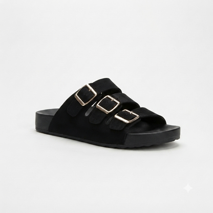Why Oliver Triple Buckle Sandal Black