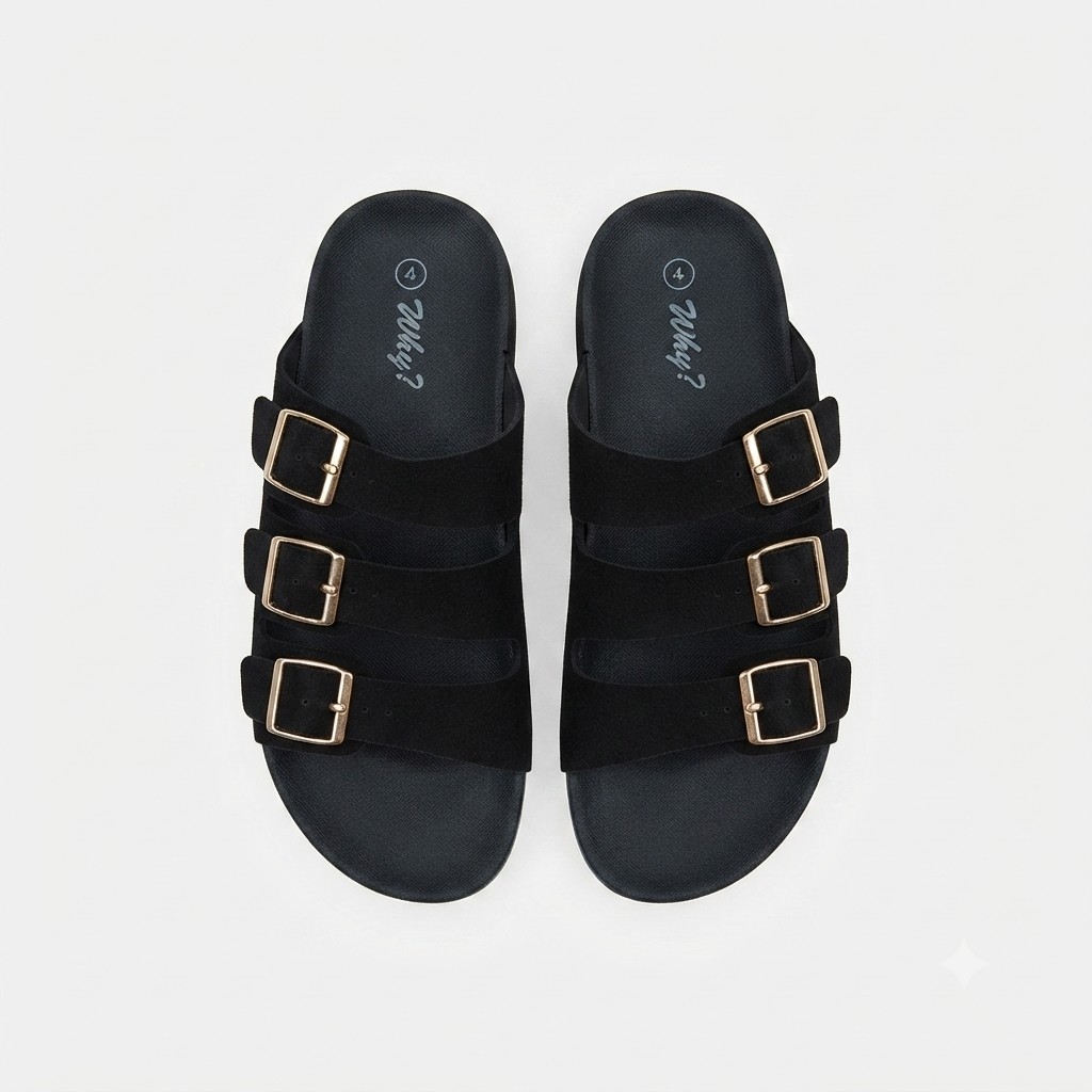 Why Oliver Triple Buckle Sandal Black