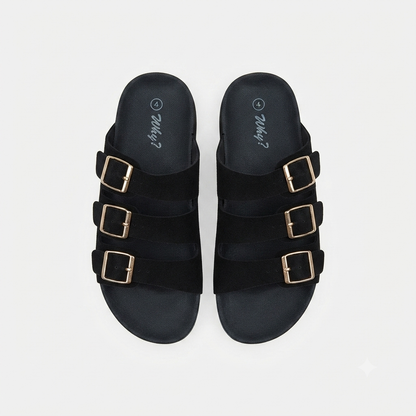 Why Oliver Triple Buckle Sandal Black