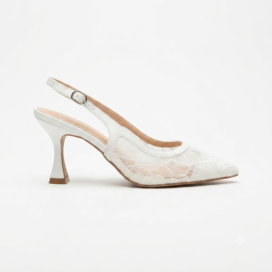 Why Lace Slingback Kitten Heel White