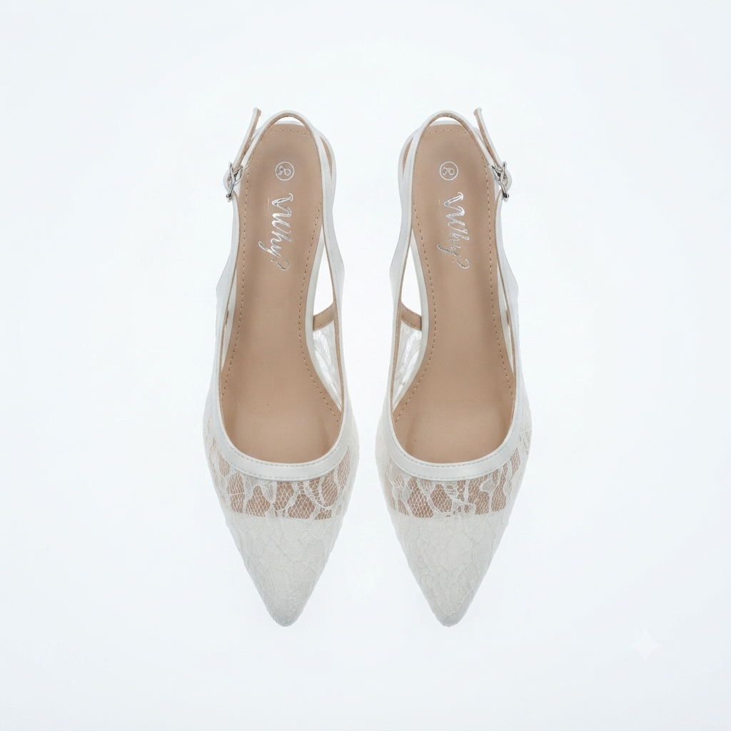 Why Lace Slingback Kitten Heel White