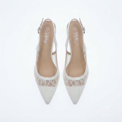 Why Lace Slingback Kitten Heel White