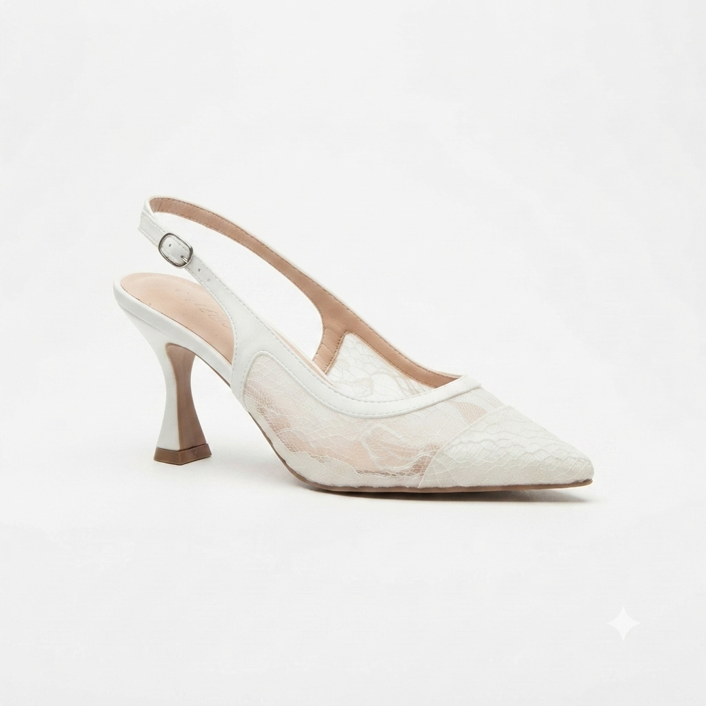 Why Lace Slingback Kitten Heel White