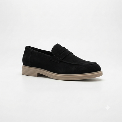 Filo Mens Suede Penny Loafers Black