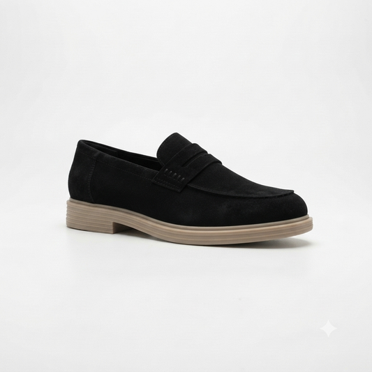 Filo Mens Suede Penny Loafers Black