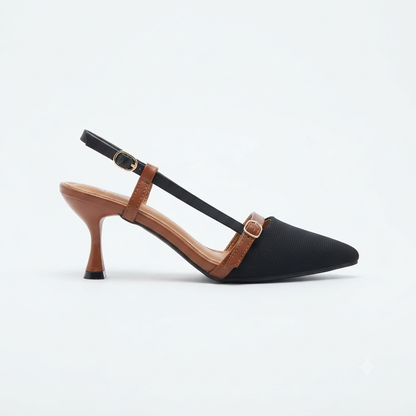 Why Pointy Buckle 2 Tone Kitten Heel Black