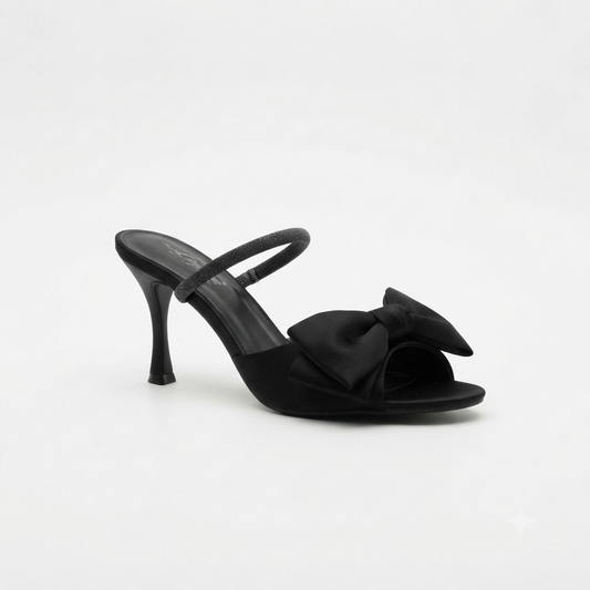 Why Satin Bow Heel Black
