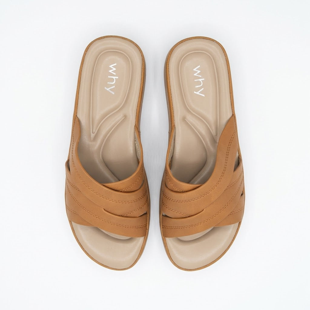 Why Comfort Cross Strap Slide Tan