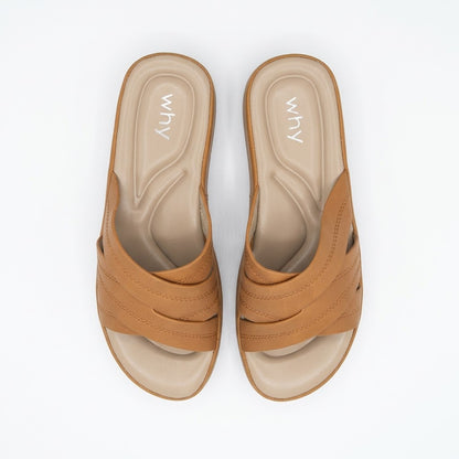 Why Comfort Cross Strap Slide Tan