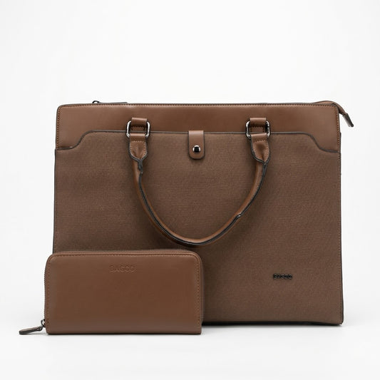 Bagco Buttoned Brown Hand Bag