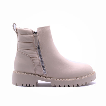 Sarah J Zip Up Puffer Boot Beige - Image 2