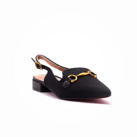 MM Buckle Pointy Toe Mule Flat Black