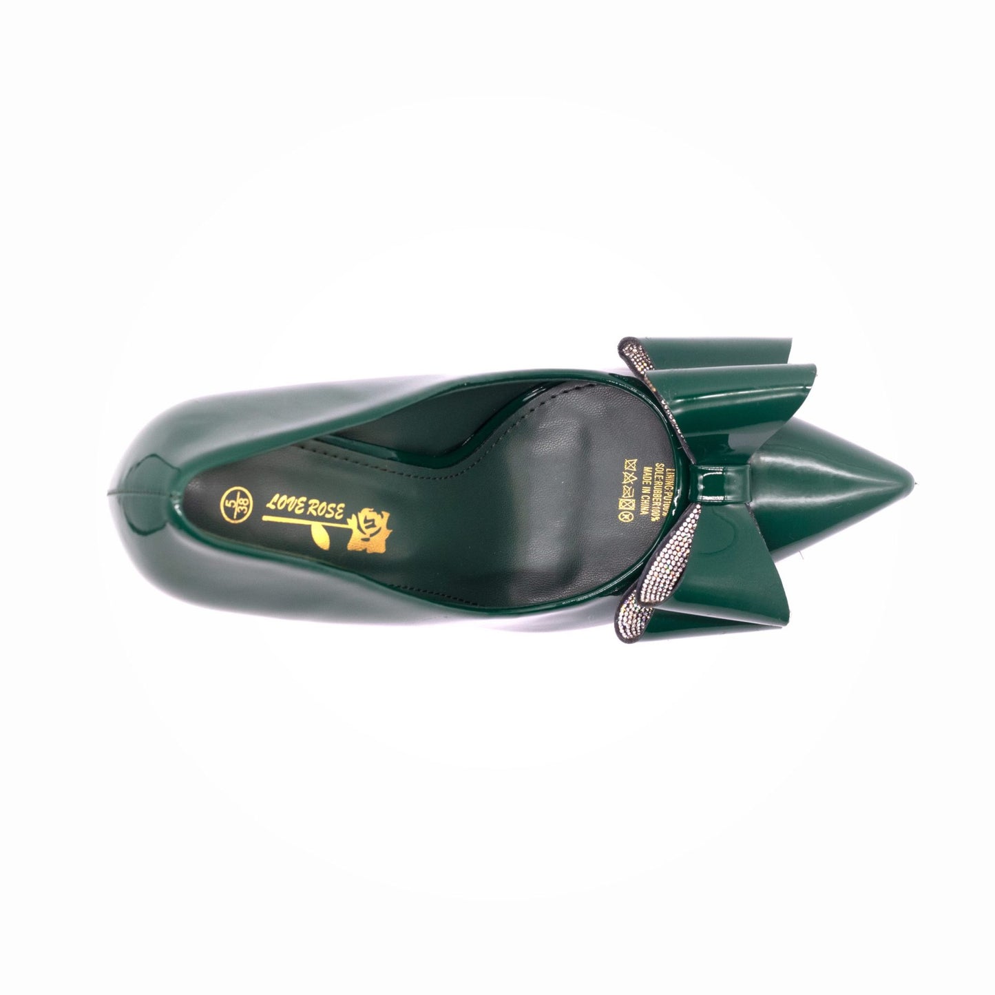 Love Rose Diamante Bow Pointy Green - Image 3