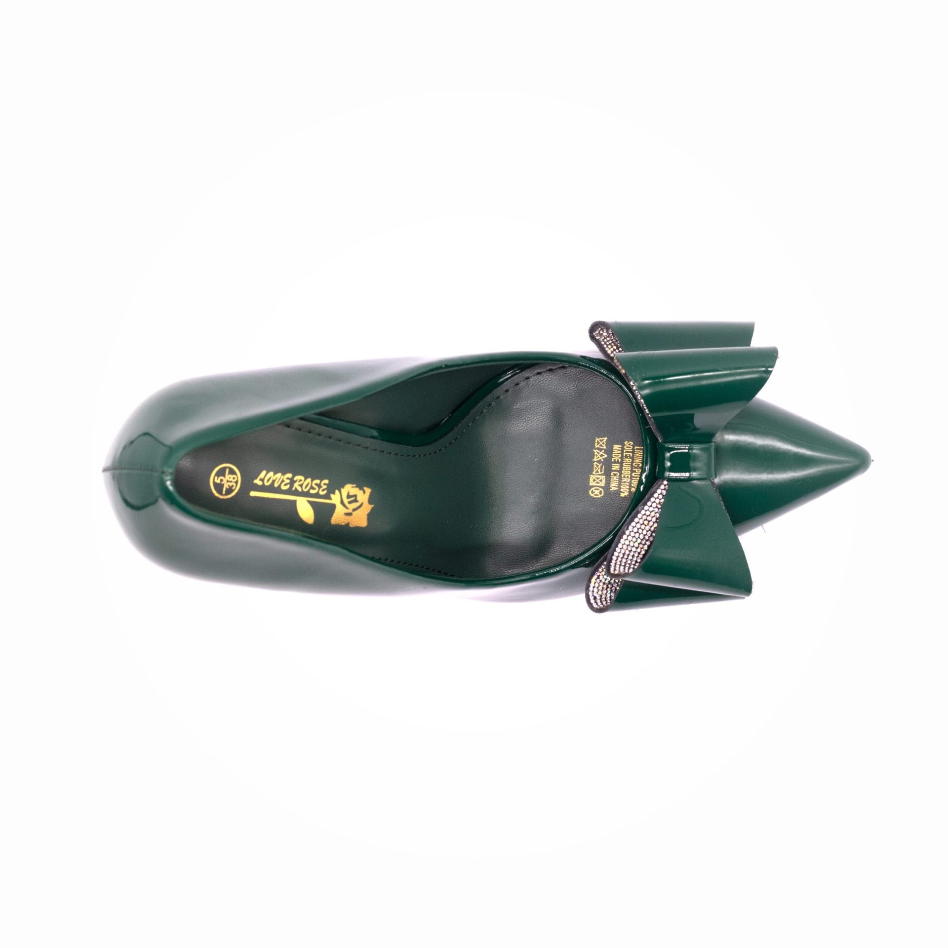 Love Rose Diamante Bow Pointy Green - Image 3