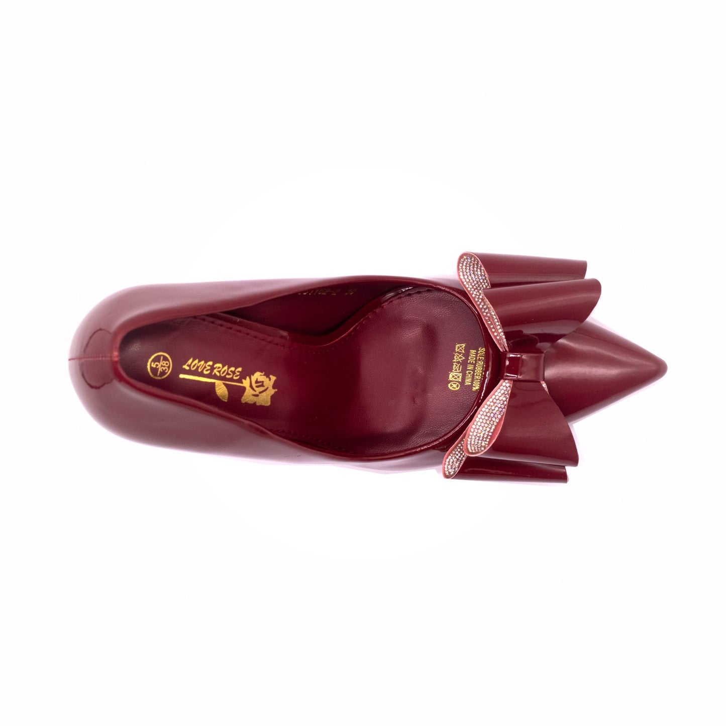 Love Rose Diamante Bow Pointy Burgundy - Image 3