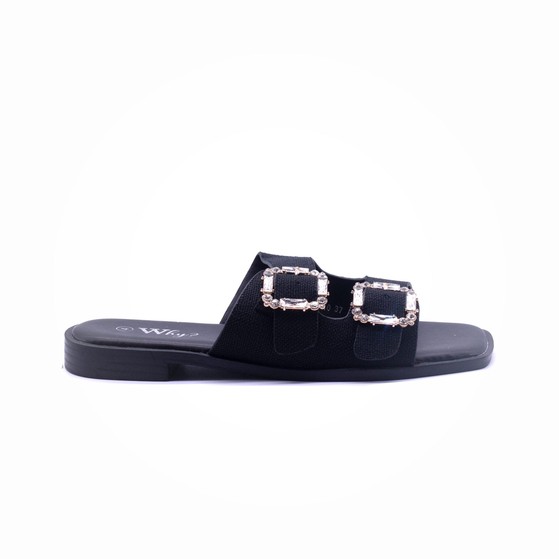 Why Double Buckle Diamante Sandal Black - Image 2