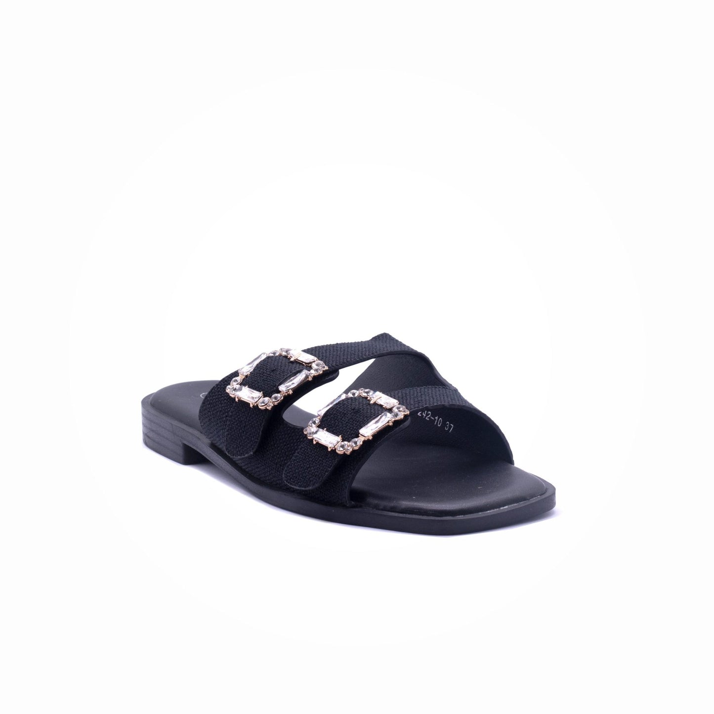 Why Double Buckle Diamante Sandal Black