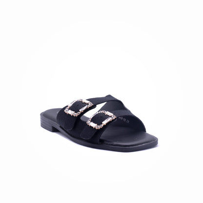 Why Double Buckle Diamante Sandal Black